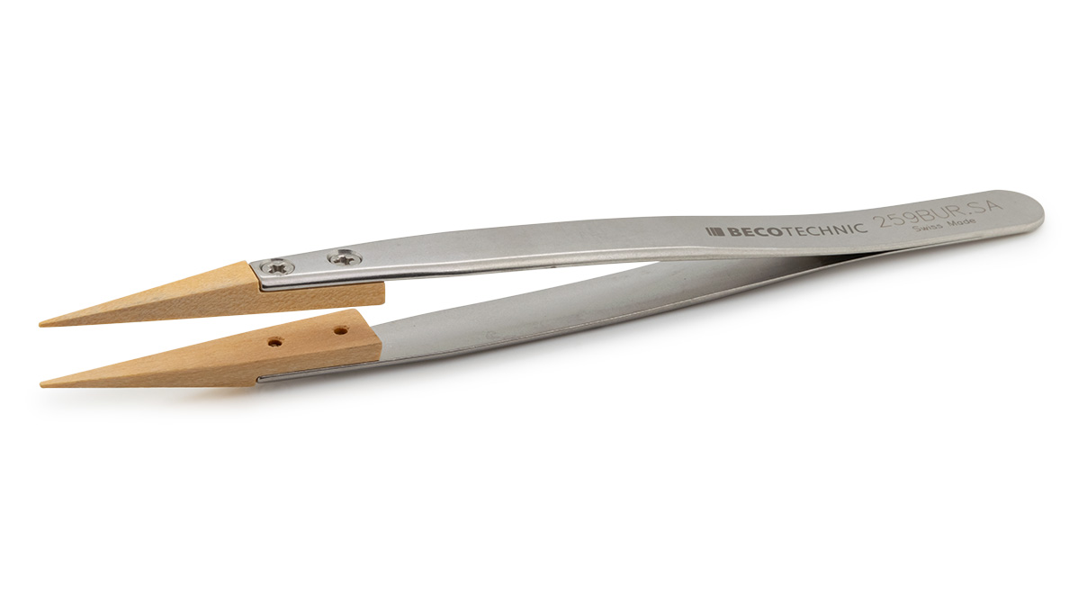 Beco Technic Pinzette Form 259, Edelstahl SA, Spitzen Holz BUR, 130 mm