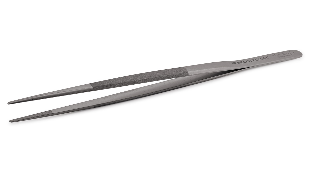 Tweezers made of inox steel with satined grips and tips, big tips, length 160 mm