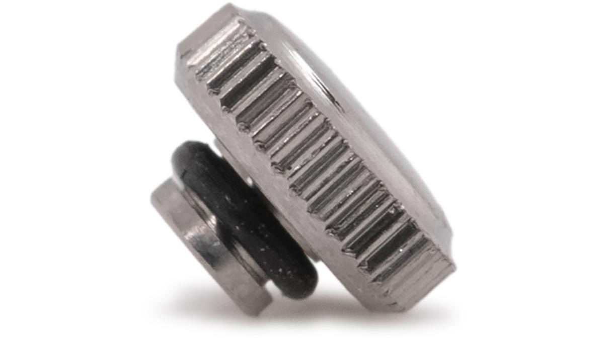 Waterproof crown, Japanese shape, Stainless steel, White, Head Ø 3,25 mm, Thread Ø 0,9 mm