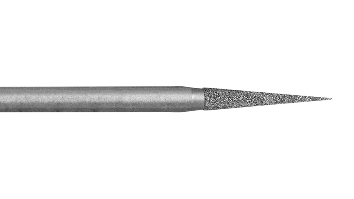 Frees, gediamanteerd, punt, Ø 1,8 x 10 mm, korrel 110 - 120 µm, HP schacht