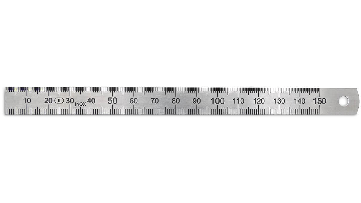 Metal ruler, stainless steel, 2 scales, 150 mm