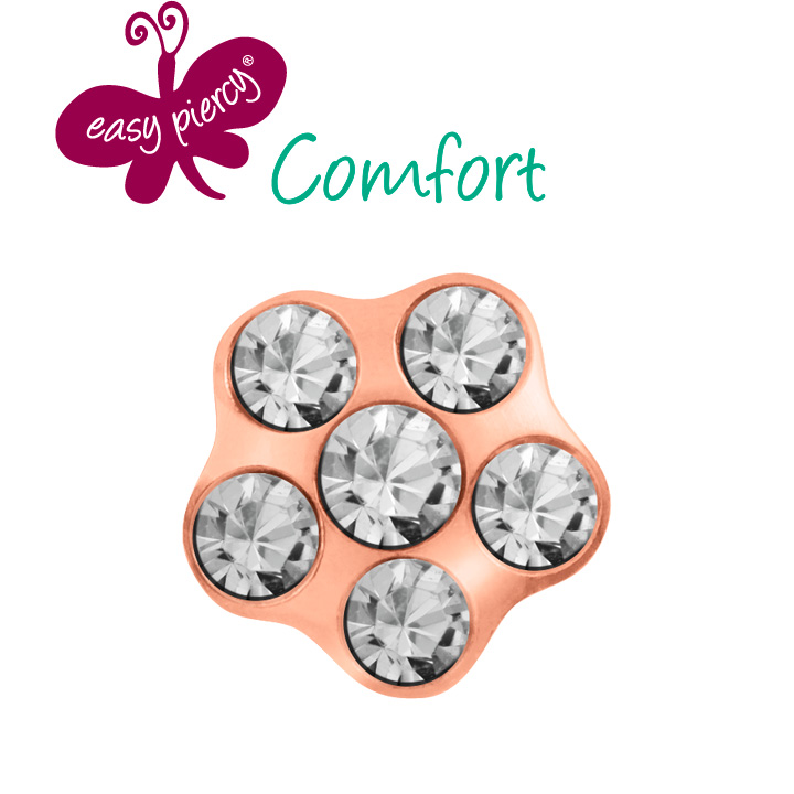 1 Paar Easy Piercy Comfort Ohrstecker Flower Ø 5,0 mm, rosé vergoldet, Brilliant/Brillant Imitation