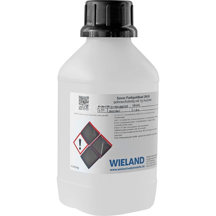 Farbgoldbad Savor mit 1 g Au/l, cyanidisch 2 N 18 (18 kt.) (gebrauchsfertig 1 Liter)
