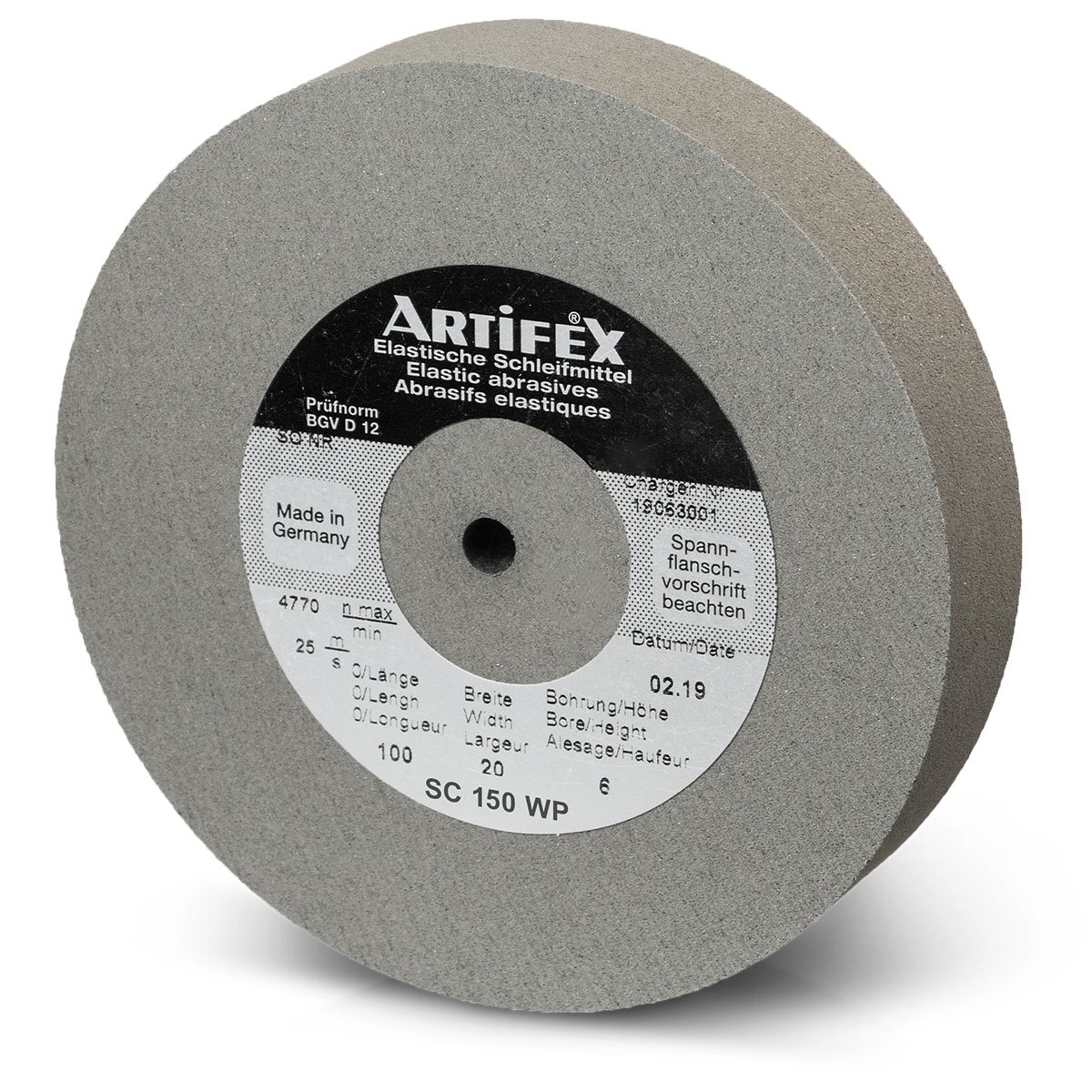 Artifex Schleifscheibe SC 150 WP, Körnung mittel, Härte weich, Ø 100 x 20 mm, Bohrung Ø 6 mm