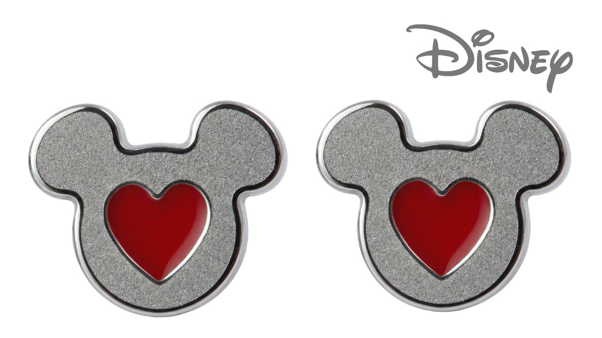 QPP Ohrstecker JCM3, Mickey, Emaille rot, Disney-lizenziert, weiß, 1 Paar