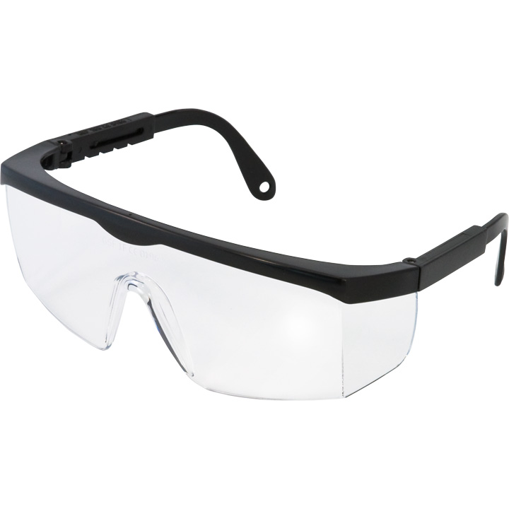 Protection glasses black, glass transparent 2 mm, scratch-proof and antifog