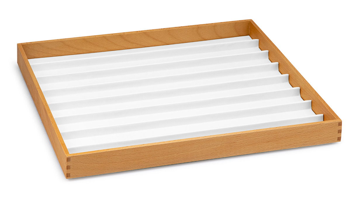 Presentation tray with 8 compartments, wood with imitation leather, ecru