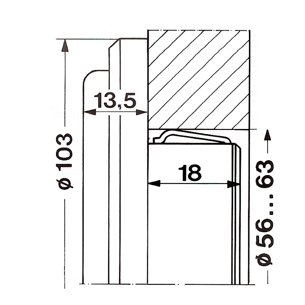 Einsteckwerk, Quartz römisch 103 mm, Einbaumaße 56-63 x 18 mm