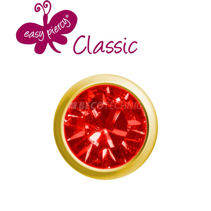 1 pair ear studs Easy Piercy Classic, gold plated, ruby imitation