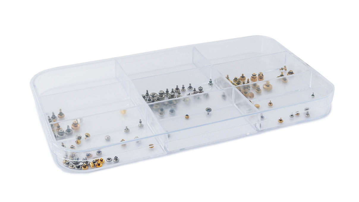 Assortiment horlogekronen, Japanse vorm, schroefdraad 0,6 – 1 mm, 140 stuks