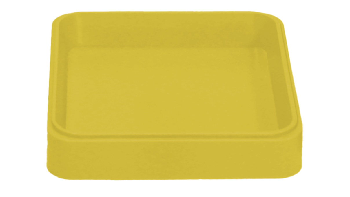 Bergeon 2378 C J Vierkant dienblad van kunststof, zuurbestendig, geel, 50 x 50 x 10 mm