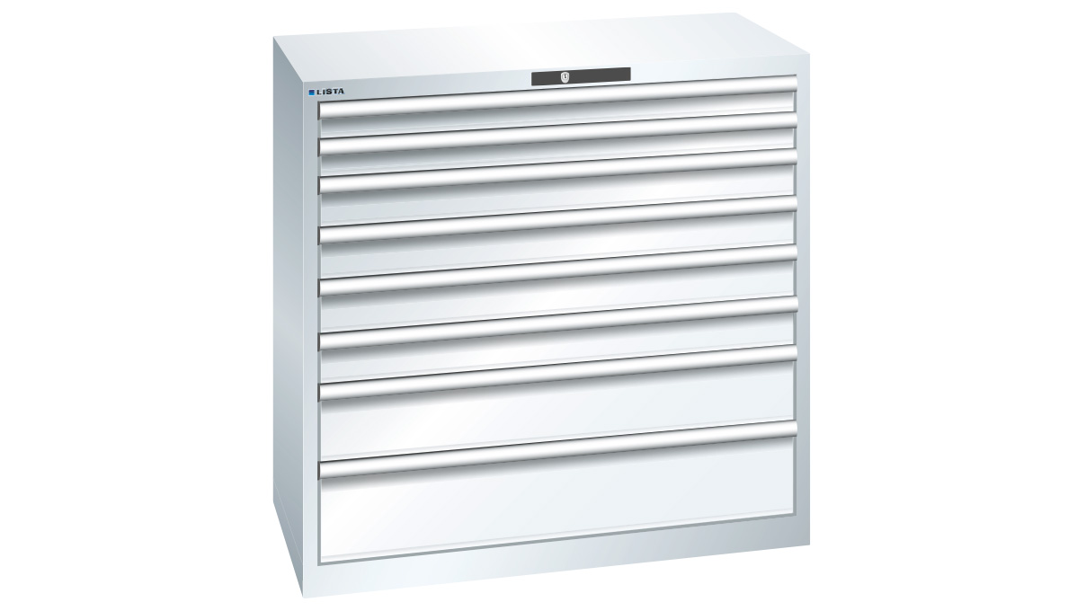 Lista armoire à tiroirs 54 x 27 E, 5 tiroirs, blanc signalisation, Key Lock, hauteur 850 mm