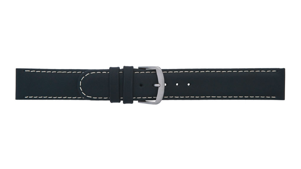Horlogebandje, Anfibio, Kalfsleer, 20 mm, Zwart, Gesp Roestvrij staal