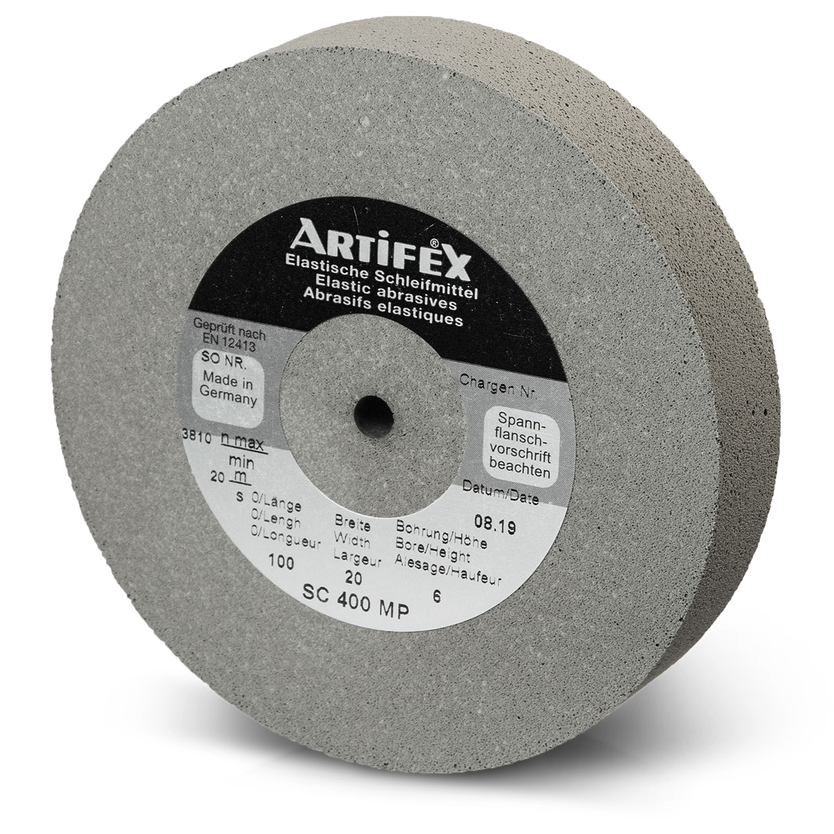 Artifex grinding wheel SC 400 MP, grain very fine, hardness medium, Ø 75 x 10 mm, bore Ø 6 mm