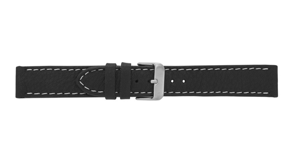 Uhrenband, Rodeo Soft, Kalbsleder, 20 mm, Schwarz, Schließe Edelstahl