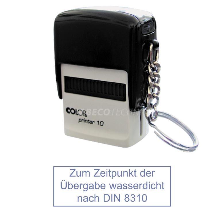 Automatic stamp 'Zum Zeitpunkt der Übergabe wasserdicht nach DIN 8310'