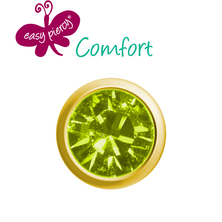 1 paar Easy Piercy Comfort oorknopjes Ø 3,95 mm, verguld, imitatie peridoot
