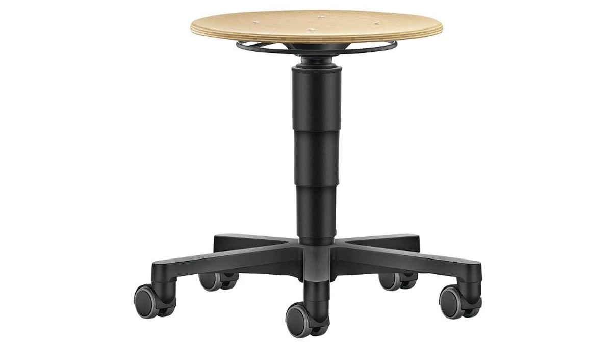 Bimos Stool 9463, seat height 45 - 65 cm, beech plywood, black frame, plastic base, soft castors for hard
floors