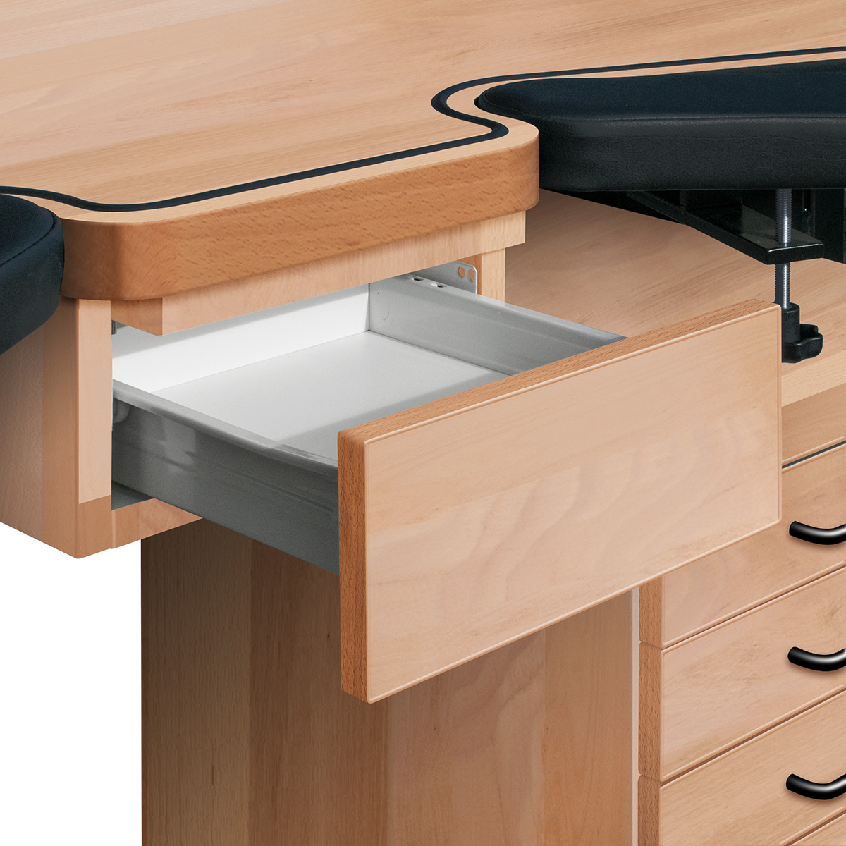 Central drawer, high-rise, beech, optional equipment for Ergolift Evolution width 120 cm and 140 cm