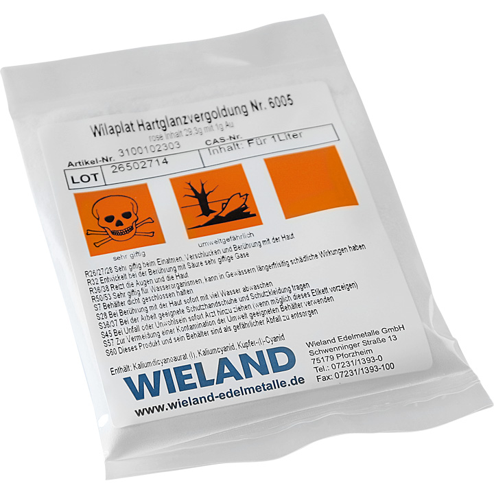 Hartglanzvergoldung Wilaplat Nr. 6005 Feingold mit 1 g Au/l, cyanidhaltig (Ansatzsalz für 1 Liter)
