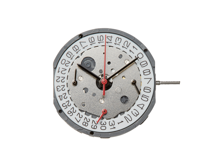 AU-Werk Miyota FS23 High Hand 10 1/2''' DATE4.5 SC 24H SS MIN Quarz (377 | SR626SW) - Slanted Push