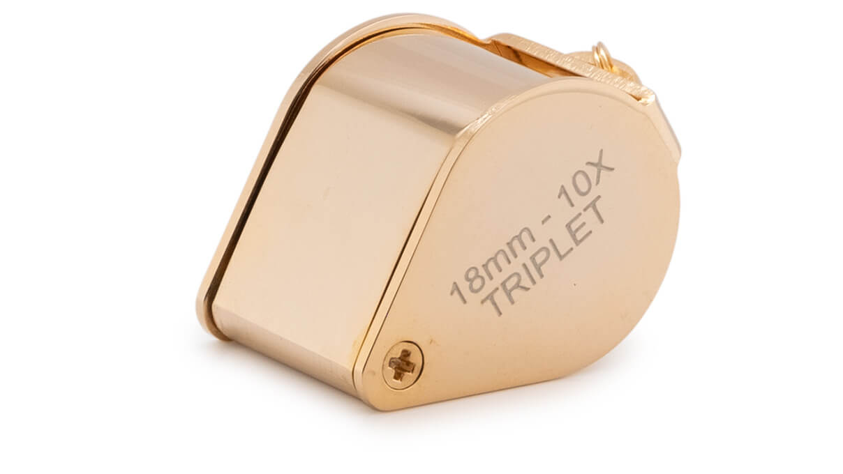 Triplet diamond loupe, 10x magnification, lens Ø 18 mm, gold colored
