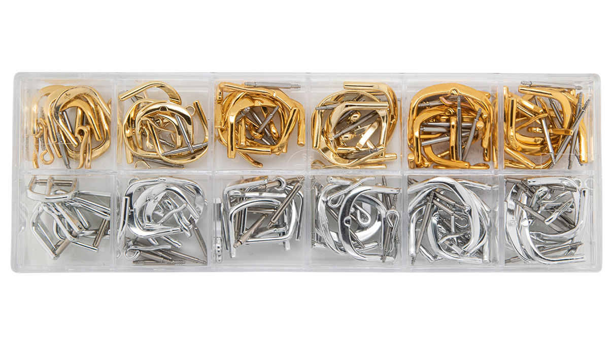 Assortiment 40 stuks gespen voor lederen armbanden, wit en geel, 12 - 20 mm