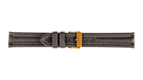 Watch strap, Arizona Sport, Calf leather, 18 mm, Gray, Buckle Gold plated