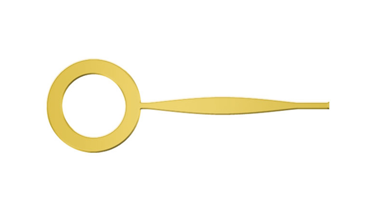 Aiguille des heures, forme de lance, jaune, trou Ø 1,2 mm, longueur 10 mm