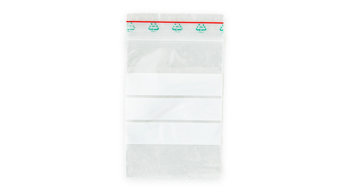 Drukverzegelde zak met etiketveld, 100 x 70 mm, 100 stuks