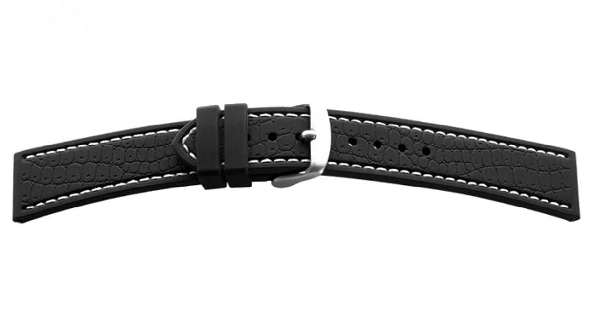 Silicone bracelet, croc-look, black/white, width 20 mm, lug width 18 mm, length 120 + 80 mm