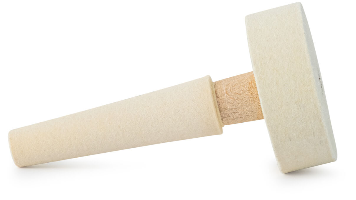 Felt cone with wheel, wool felt, white, cone Ø 14 - 22 mm, wheel Ø 60 x 20 mm
