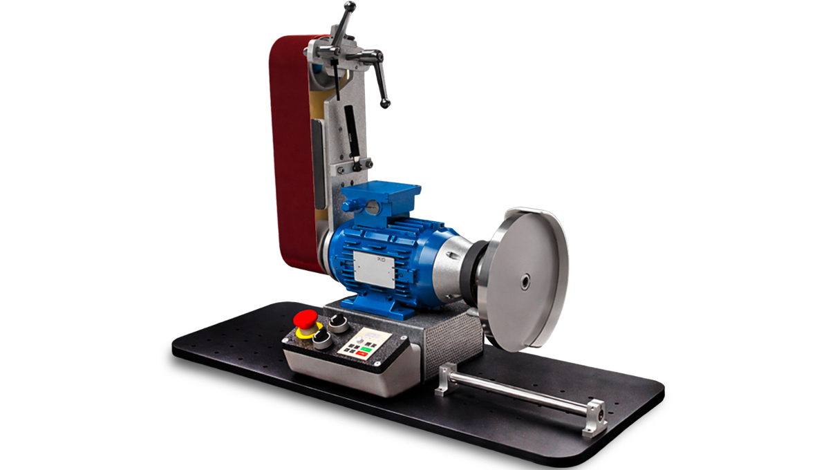 Micromecalp X550 EVO Schleif- und Lapidiermaschine mit Bandschleifsystem und Universalwelle zum Wechsel zwischen Scheiben
und Stangen, inkl. 240 mm Scheibe und 80 SH Rolle, 230 V