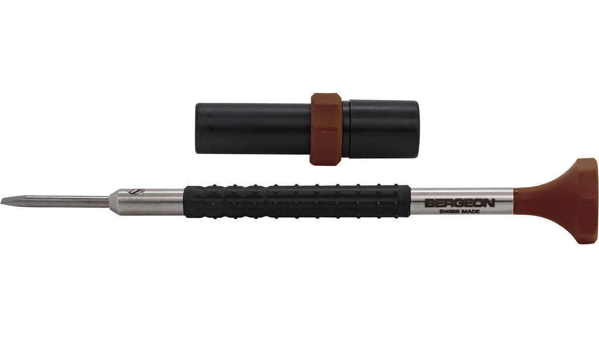 Bergeon 6899-AT screwdriver, blade 3 mm, brown, with spare blades