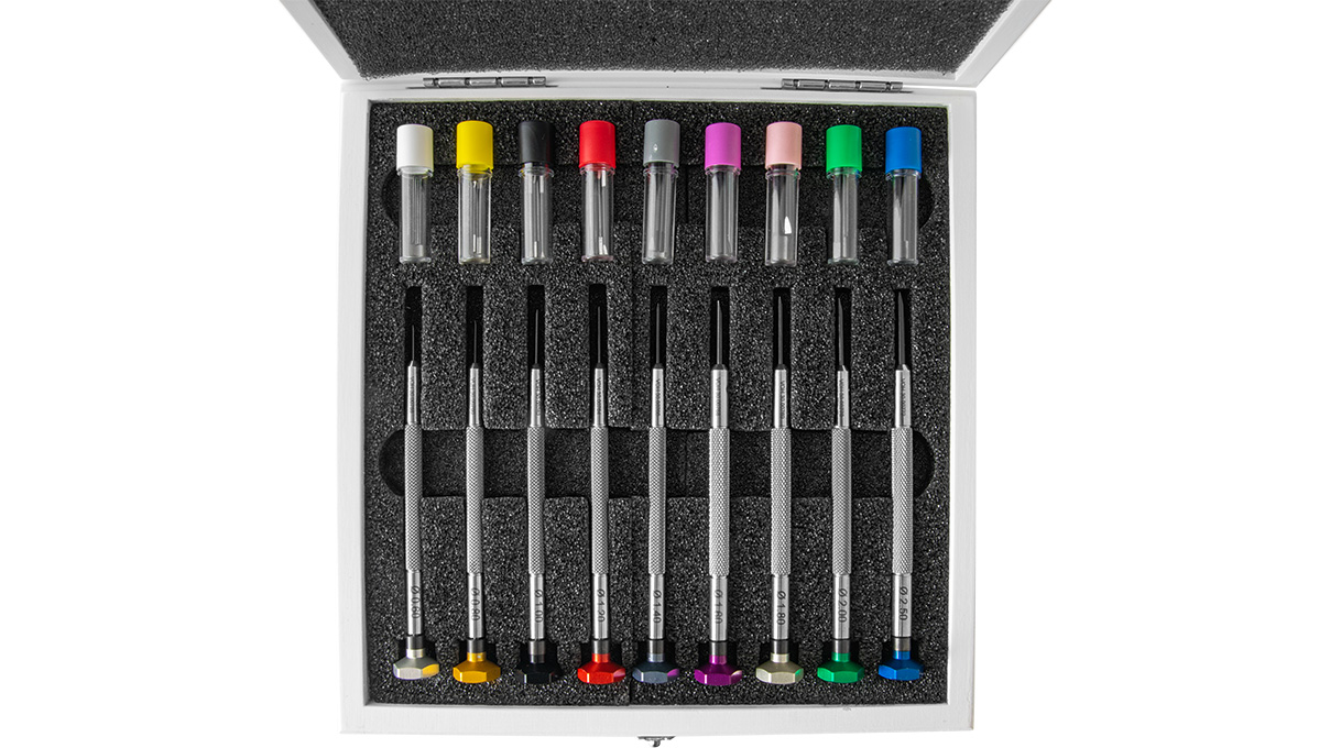 VOH set of screwdrivers, 9 screwdrivers Ø 0,6 - 2,5 mm, with spare blades