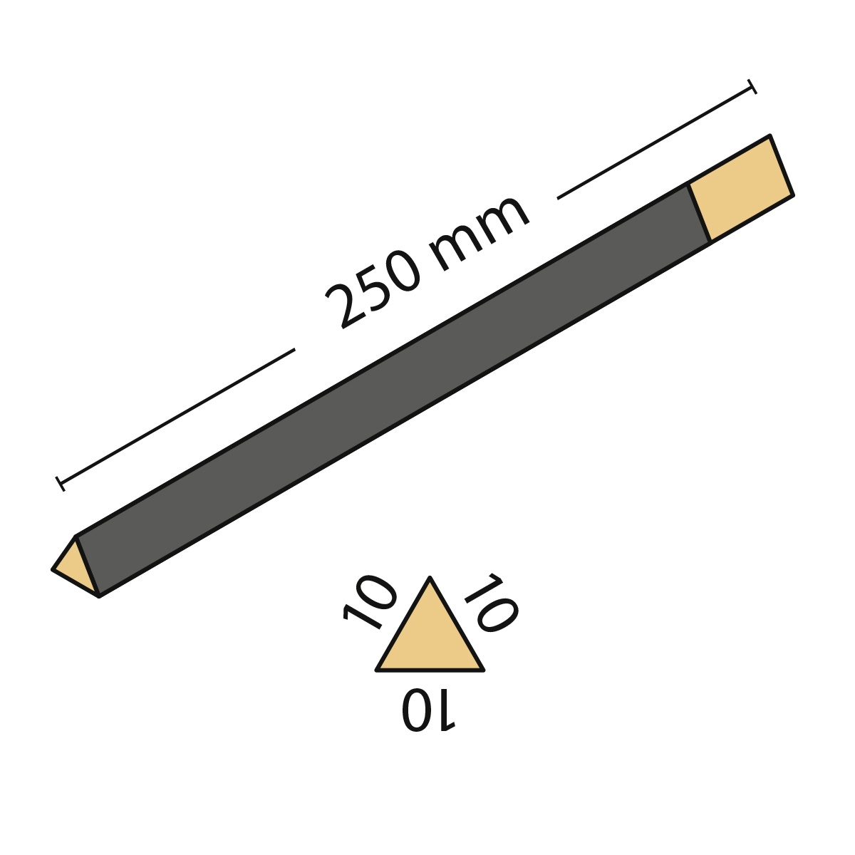 Emery stick, triangular, length 250 mm, very fine, grit size 400