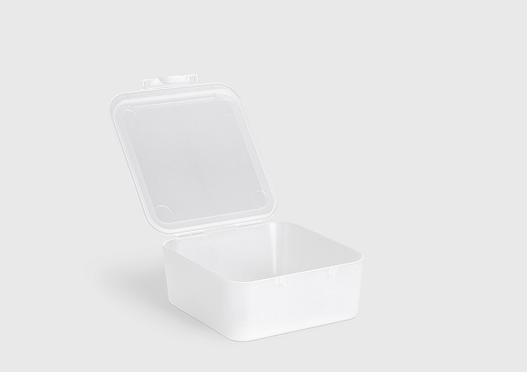 Clear protective boxes made of transparent polypropylene, hinged