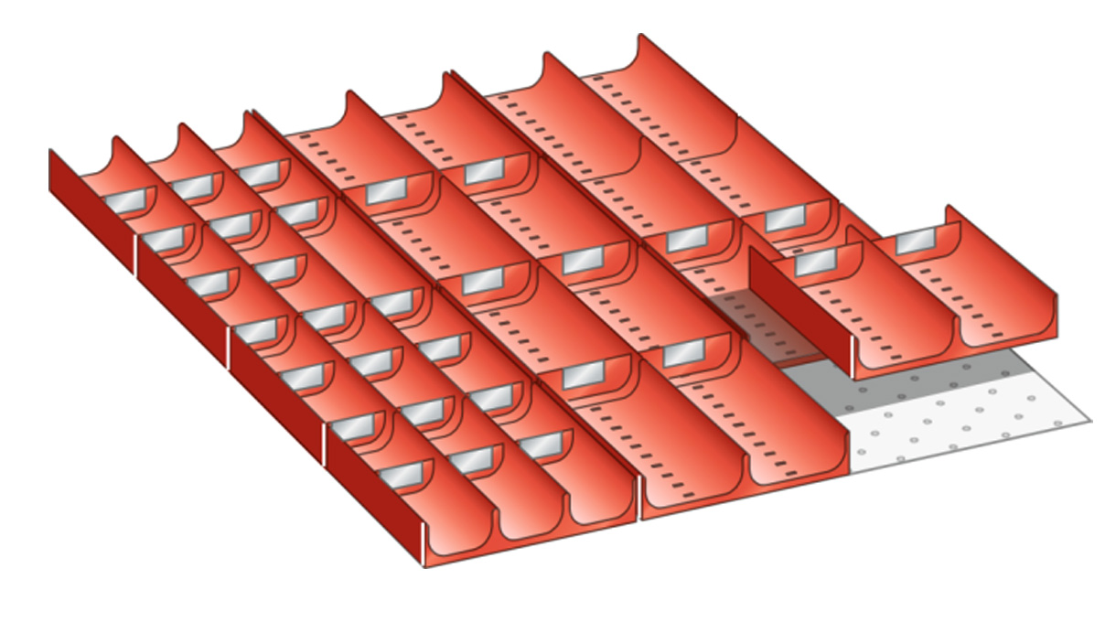 Lista troughs, set for 27 x 36 E with front height 50 mm, 12 trough sections, 30 trough walls