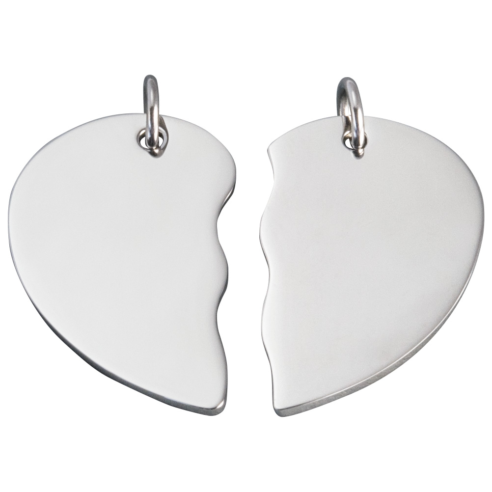 Engraving plate, stainless steel, heart, 31 x 30 x 1.4 mm, partner pendant