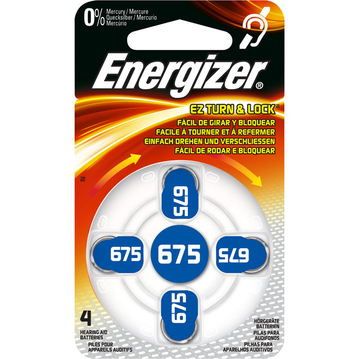 Energizer Zinc Air hearing aid batteries No. 675, Blister à 4 pieces 1,4 Volt 600 mAh