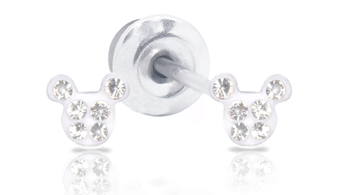 QPP Oorstekers JCM1, Mickey, Wit emaille, Met Disney-licentie, Wit, 1 paar