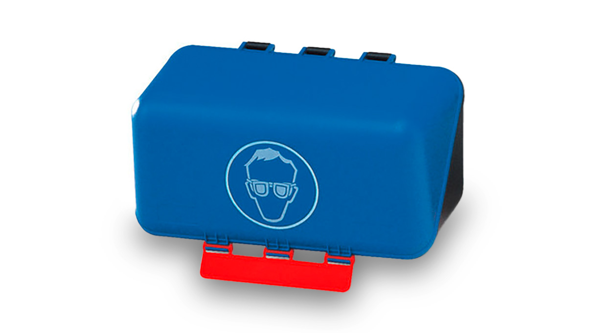 Storage box for prescription and safety glasses, for wall mounting