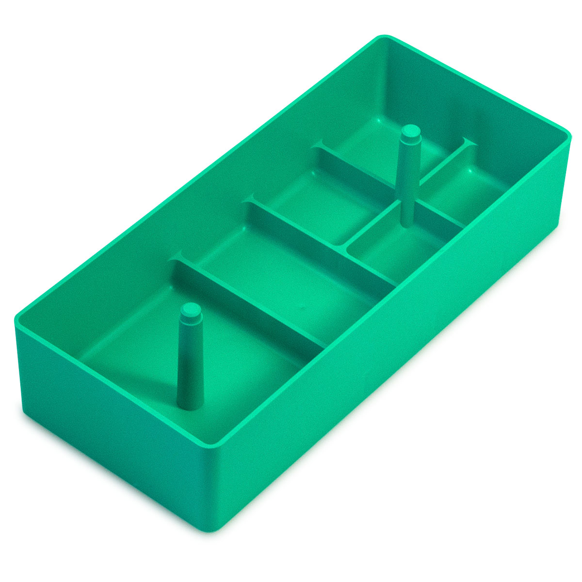 Plastic bak, stapelbaar, 6 vakjes, groen, 236 x 105 x 51 mm