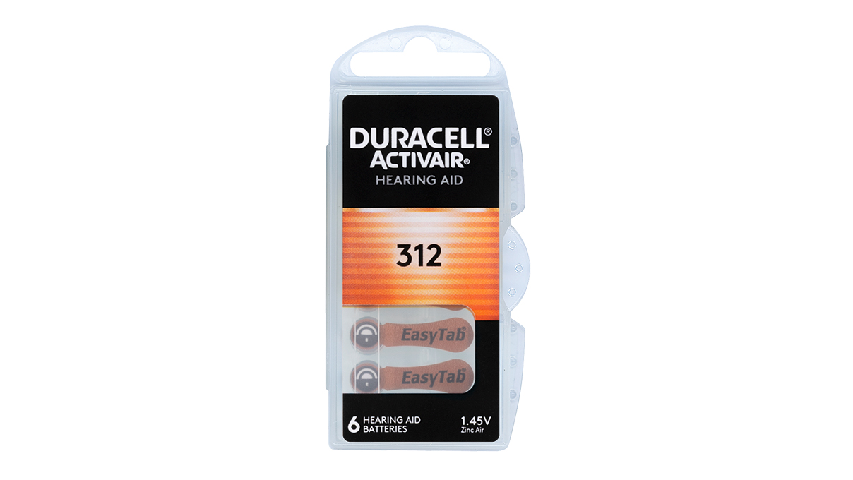 Duracell Activair Pack 6 hearing aid batteries Zink Air No. 312, blister pack