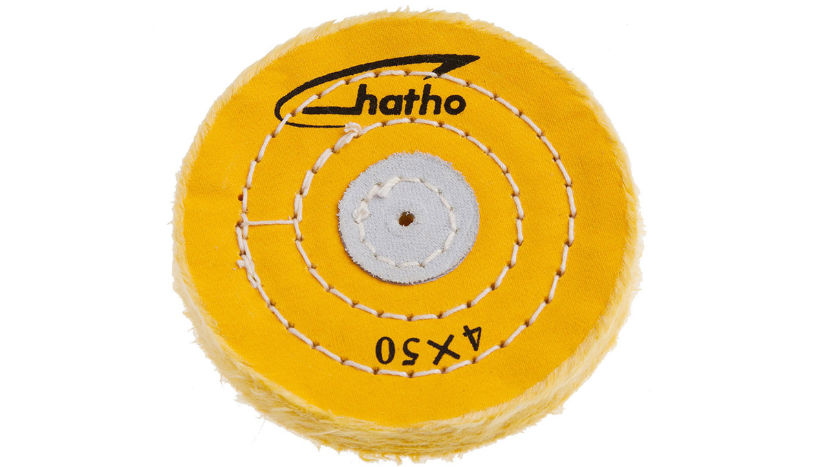 Hatho Polierschwabbel Mira, Baumwolle, gelb, Ø 100 x 15 mm, getränkt, genäht