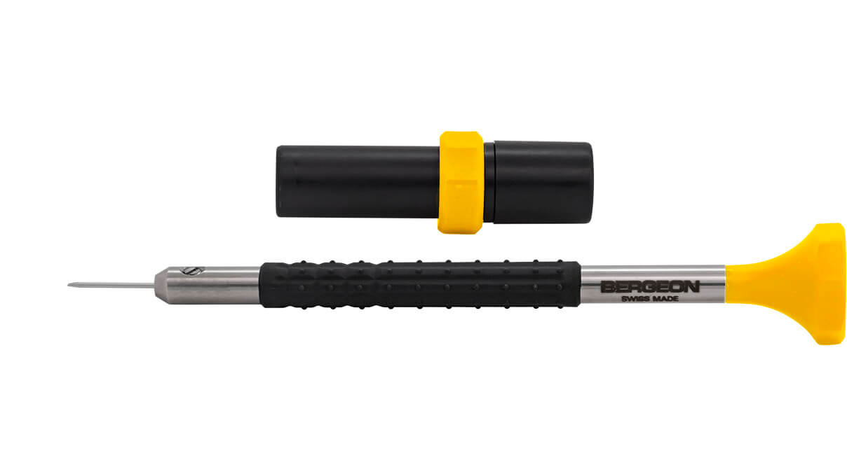 Bergeon 6899-AT Schraubendreher, Klinge 0,8 mm, gelb, mit Ersatzklingen