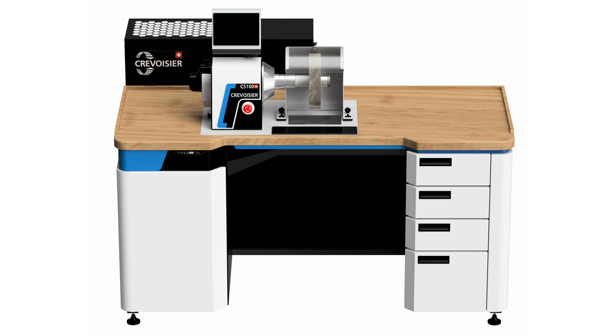 Crevoisier C5100 (M8) with DSG-Comfort worktable, incl. bezel, incl. suction unit, table top with natural
wood laminate coating, bottom power supply (400 V)