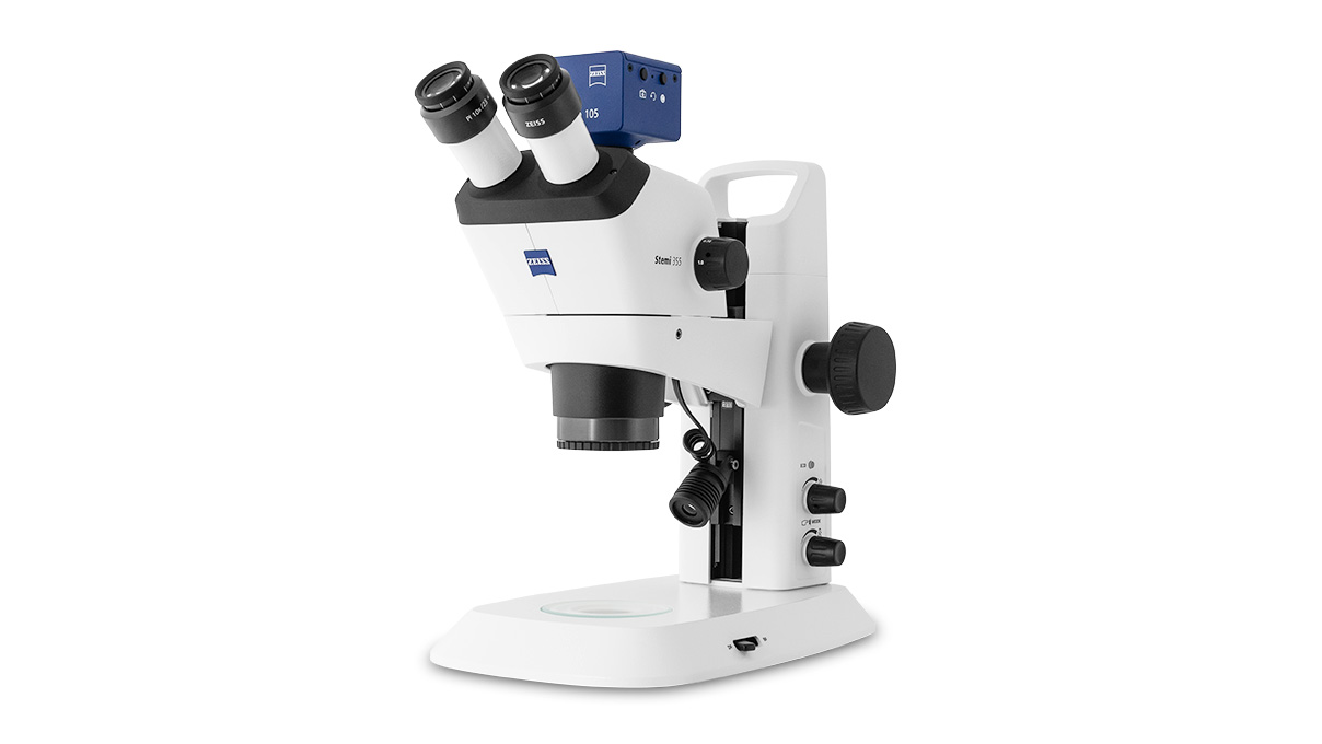 Zeiss Stemi 355 trino, Stereomikroskopkörper, trinokular, mit Kamera-Schnittstelle, Zoompositionen 0,72x bis 4x