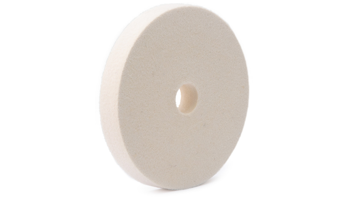 Felt disc, wool felt, white, Ø 150 x 20 mm, hole Ø 10 mm, soft