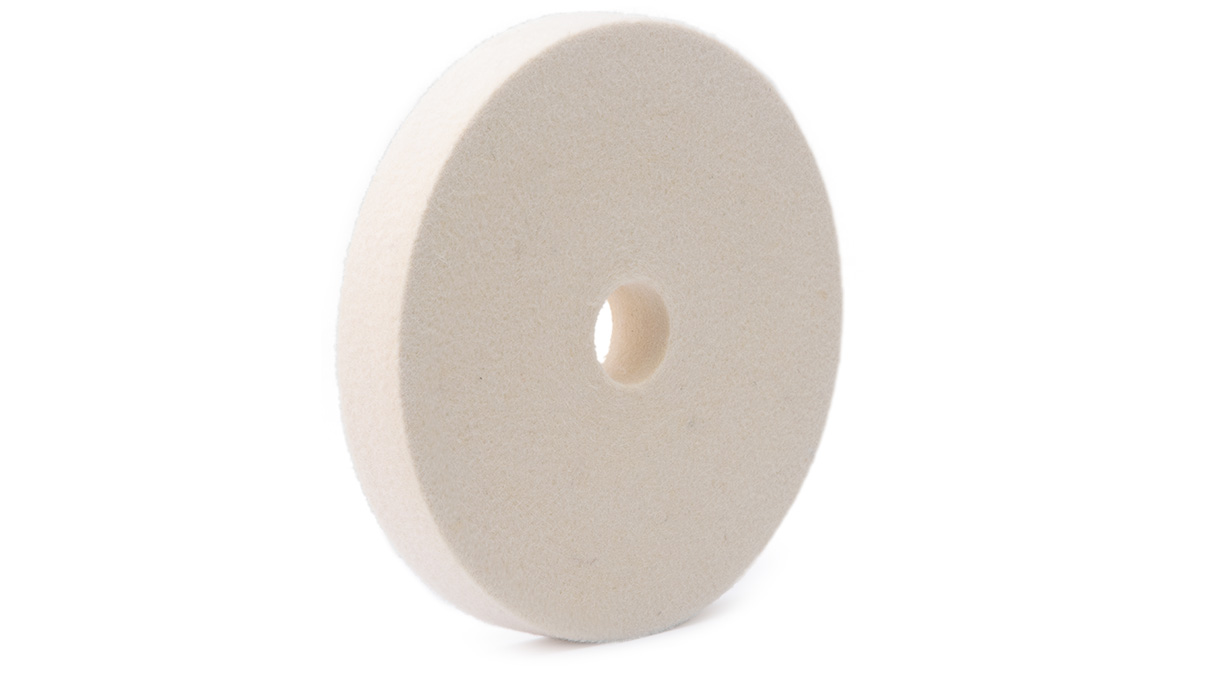 Felt disc, wool felt, white, Ø 150 x 20 mm, hole Ø 25 mm, hard